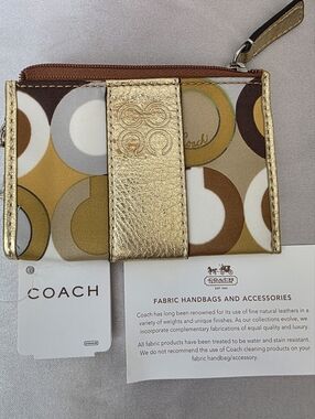 Coach Gold Metallic Trim Multicolor Signature Card Holder